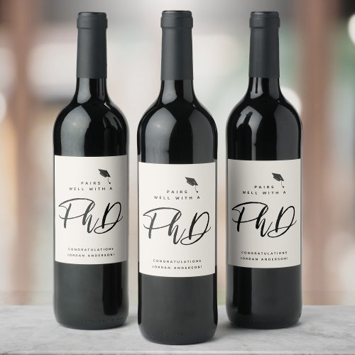 Modern Graduation Script Congratulations PhD Wine Label